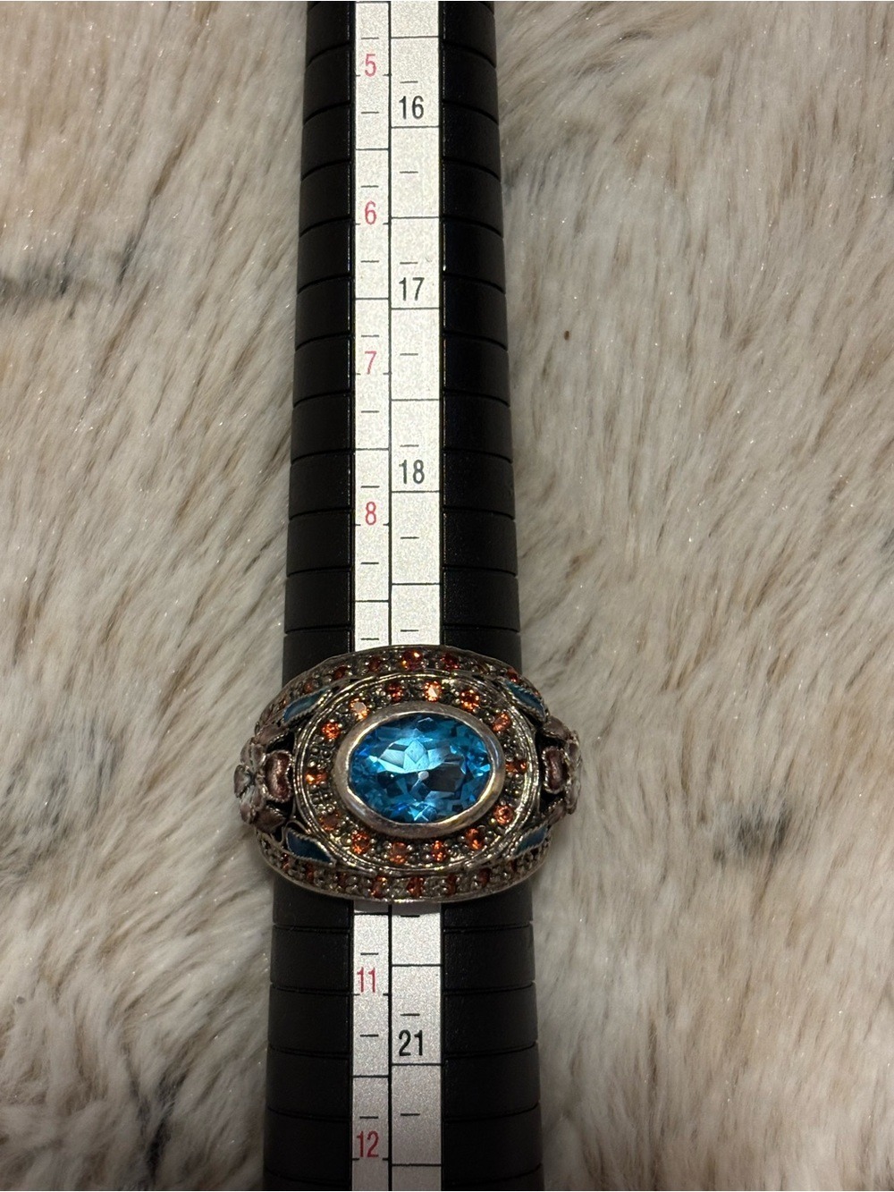 Blue Topaz Statement Ring with Amber Accent Stones